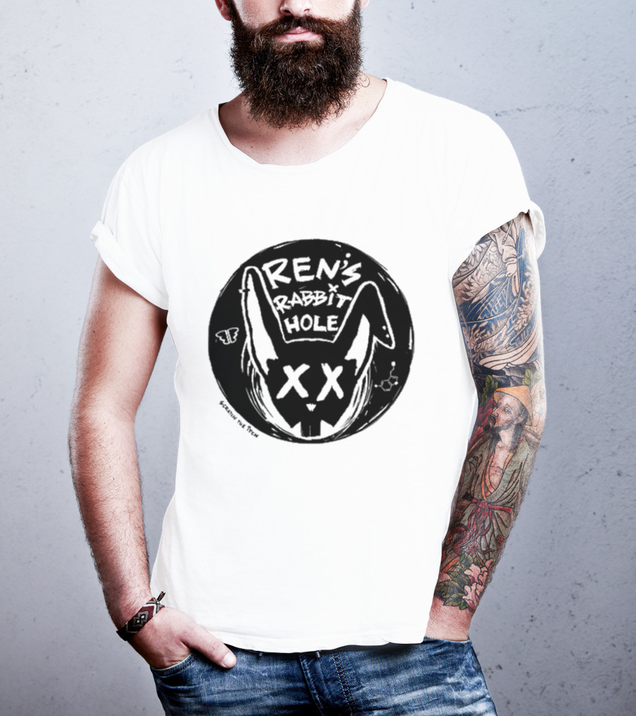 Ren's Rabbit Hole XX Black And White Butterfly Sketch T-Shirt