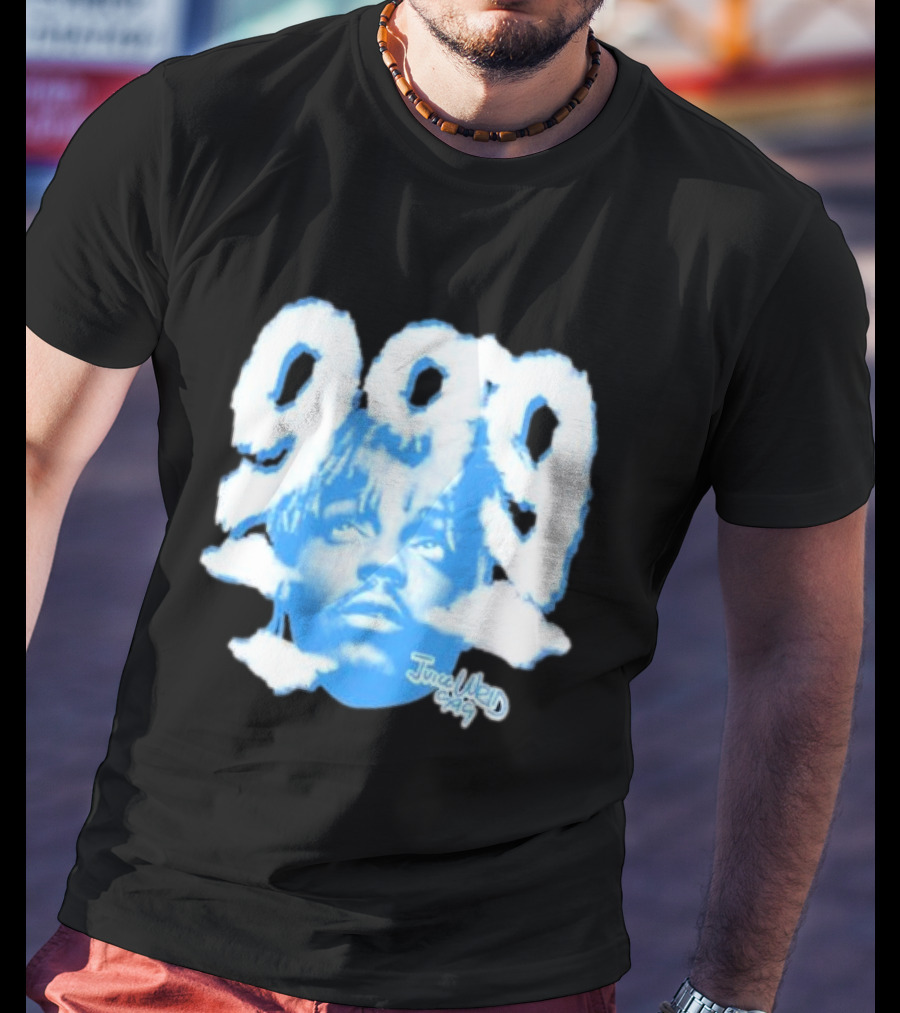 Juice Wrld 999 Clouds Portrait With Signature In Blue And White T-Shirt