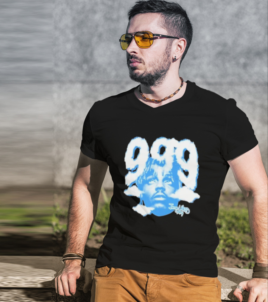 Juice Wrld 999 Clouds Portrait With Signature In Blue And White T-Shirt
