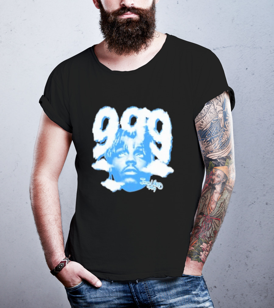 Juice Wrld 999 Clouds Portrait With Signature In Blue And White T-Shirt