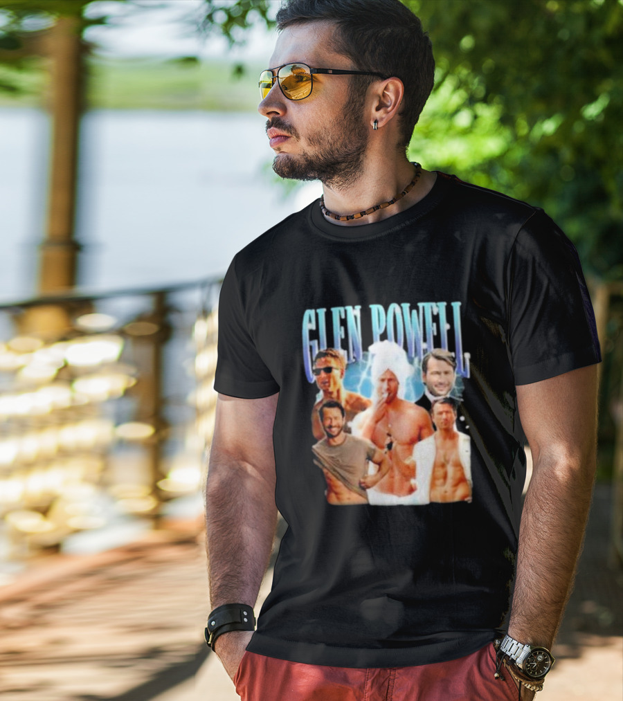 Glen Powell Kelsospade Multiphoto Collage T-Shirt