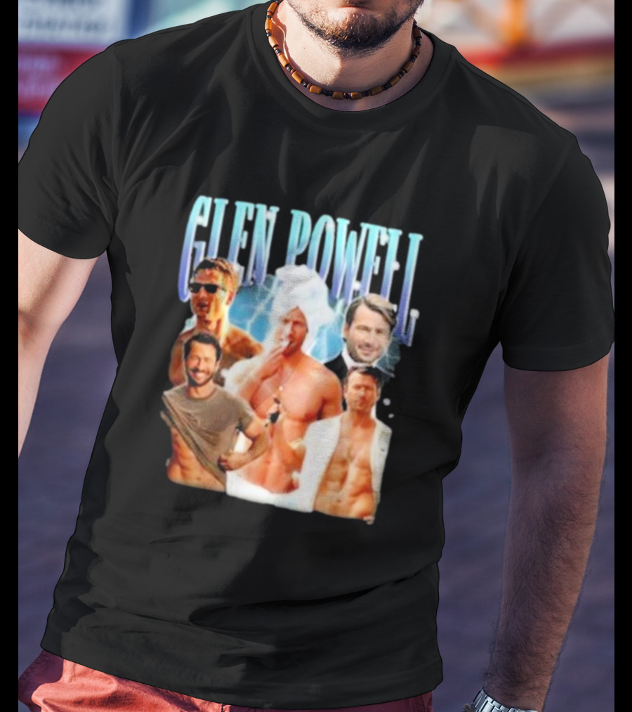 Glen Powell Kelsospade Multiphoto Collage T-Shirt