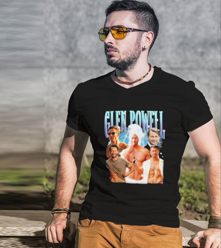 Glen Powell Kelsospade Multiphoto Collage T-Shirt
