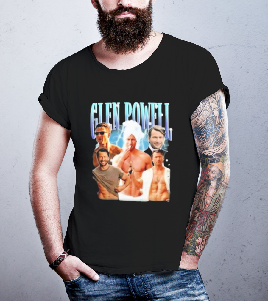 Glen Powell Kelsospade Multiphoto Collage T-Shirt