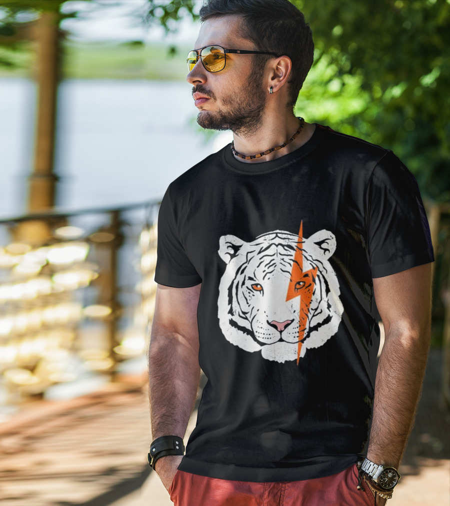 White Tiger Lightning Bolt Face T-Shirt