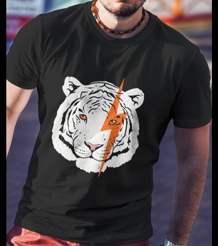 White Tiger Lightning Bolt Face T-Shirt