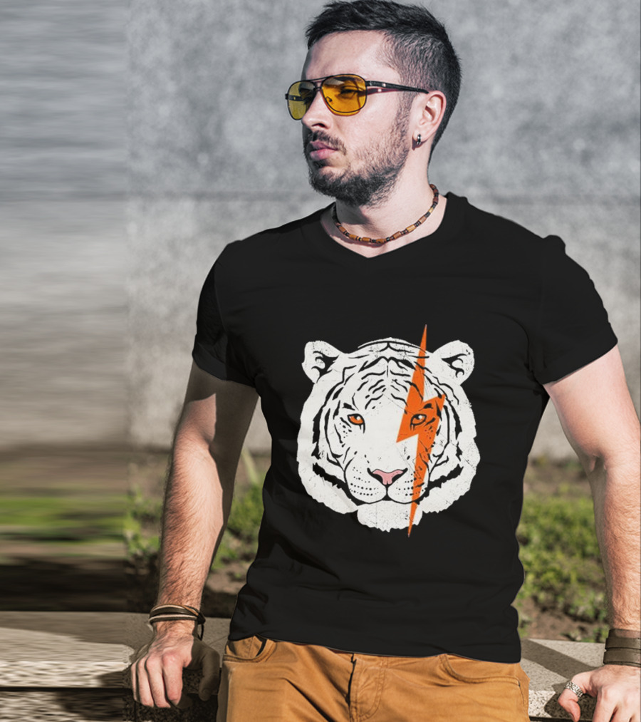 White Tiger Lightning Bolt Face T-Shirt