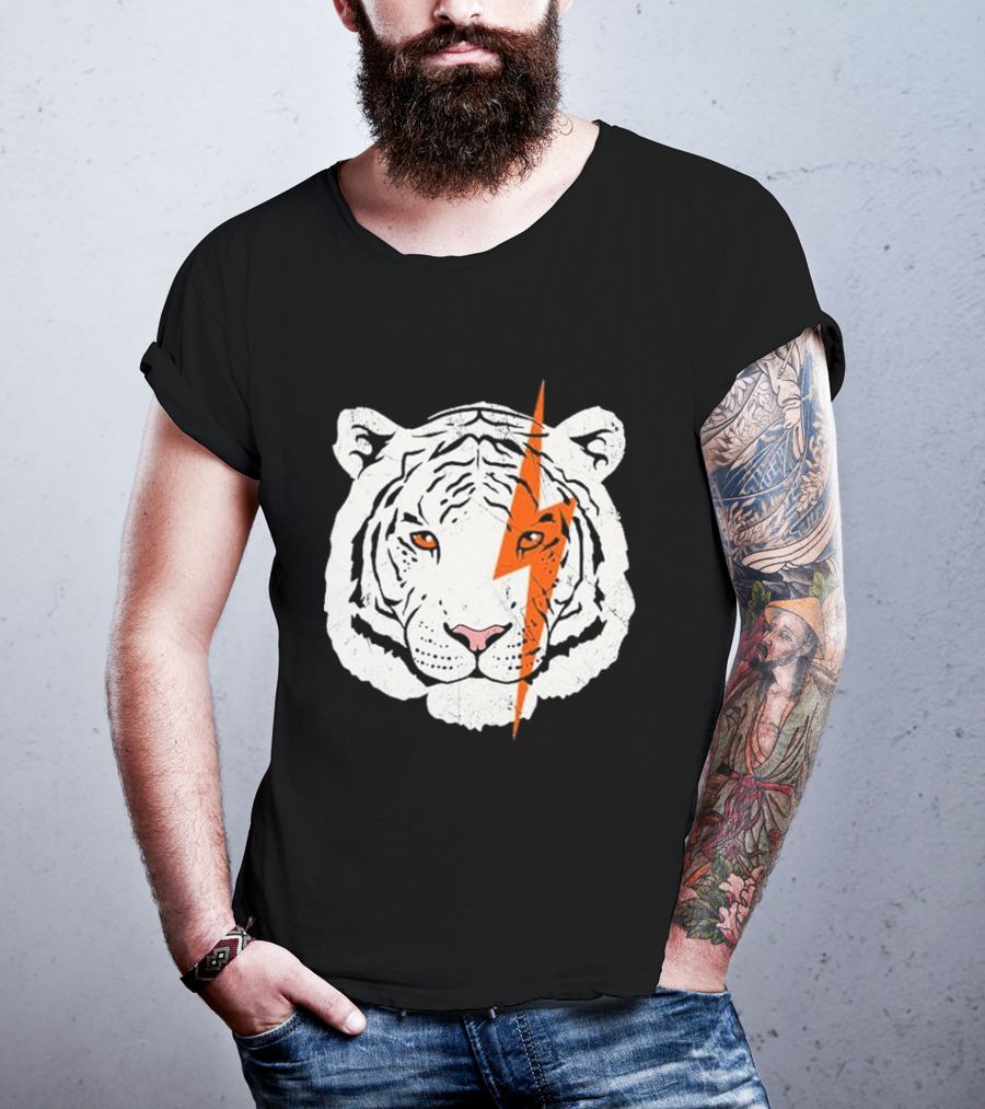 White Tiger Lightning Bolt Face T-Shirt