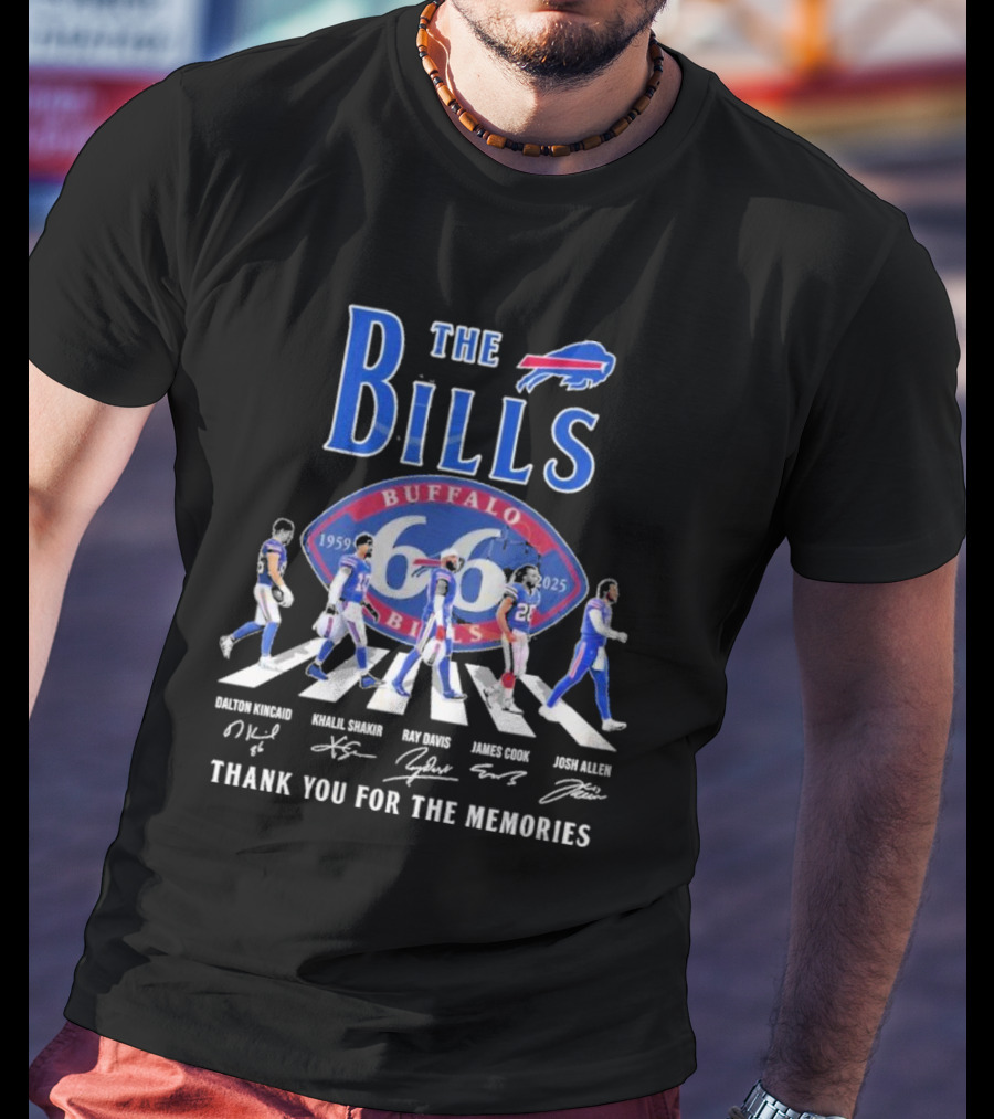 Buffalo Bills 66 Year 1959-2025 Signature Thank You For The Memories Dalton Kincaid Khalil Shakir Ray Davis James Cook Josh Allen T-Shirt