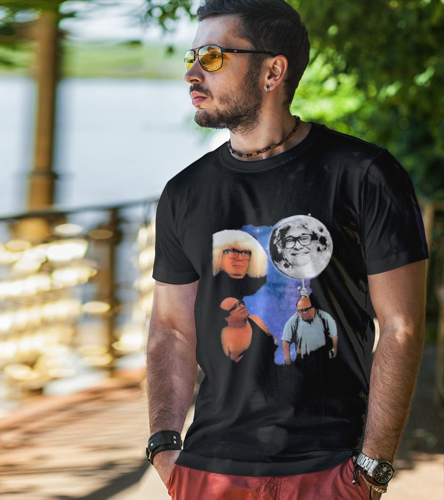 Three Wolf Moon Danny DeVito Mashup With Cosmic Moon Faces T-Shirt