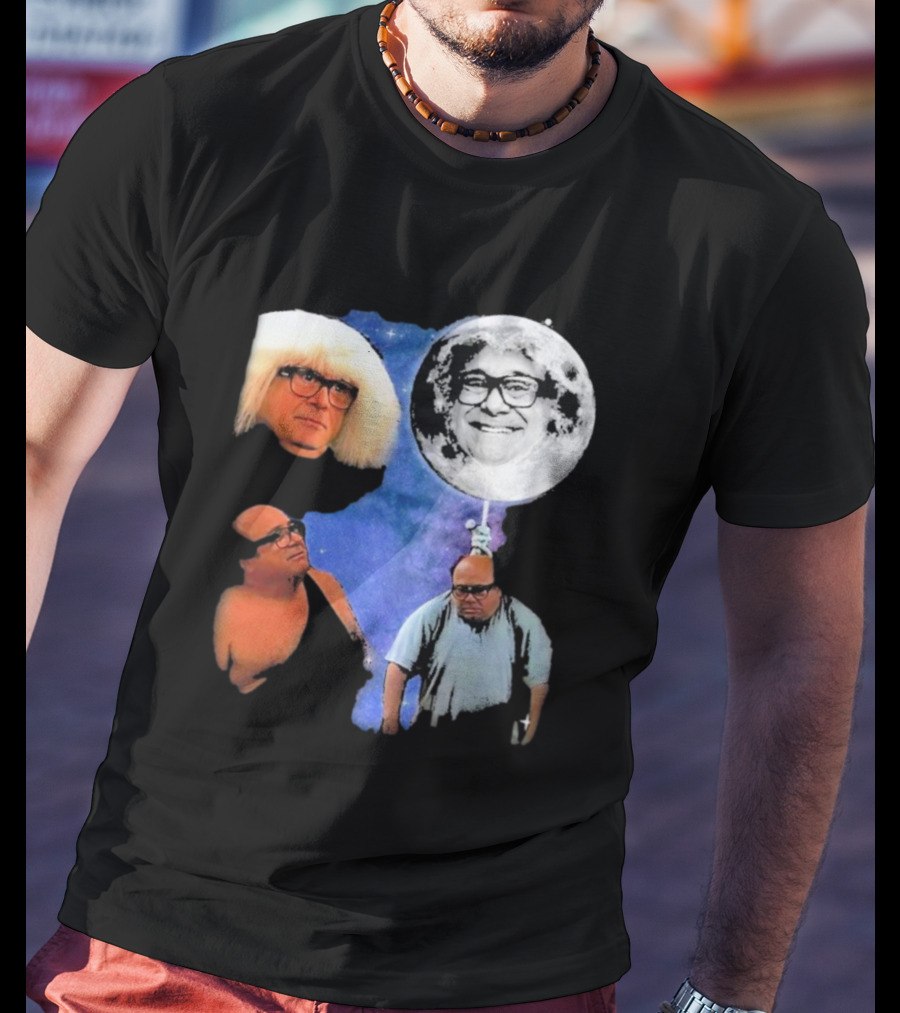 Three Wolf Moon Danny DeVito Mashup With Cosmic Moon Faces T-Shirt