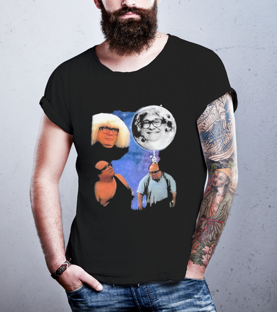 Three Wolf Moon Danny DeVito Mashup With Cosmic Moon Faces T-Shirt