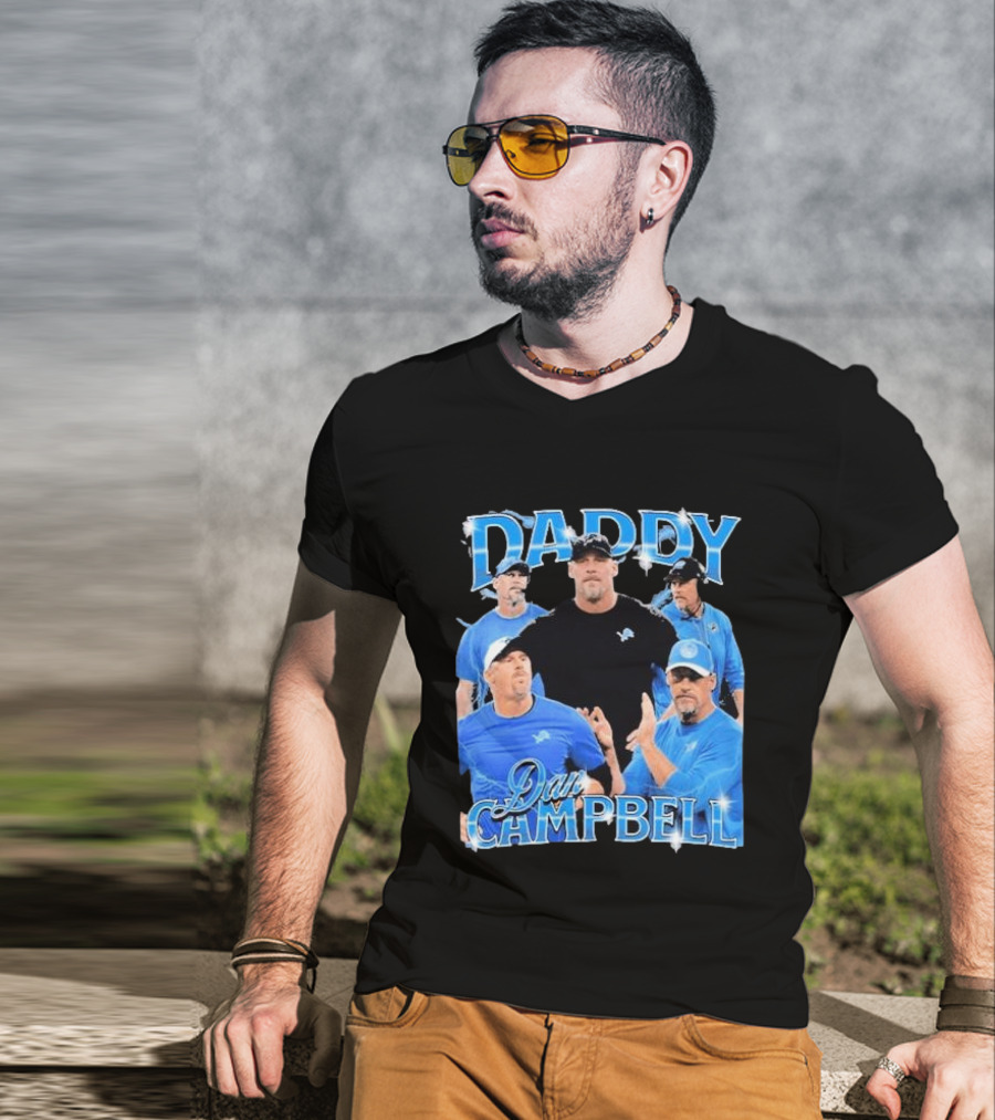 Daddy Dan Campbell Detroit Lions Football Coach Collage T-Shirt