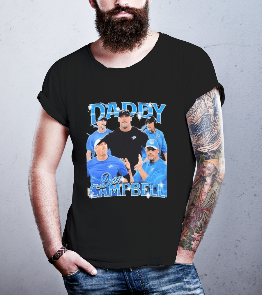 Daddy Dan Campbell Detroit Lions Football Coach Collage T-Shirt