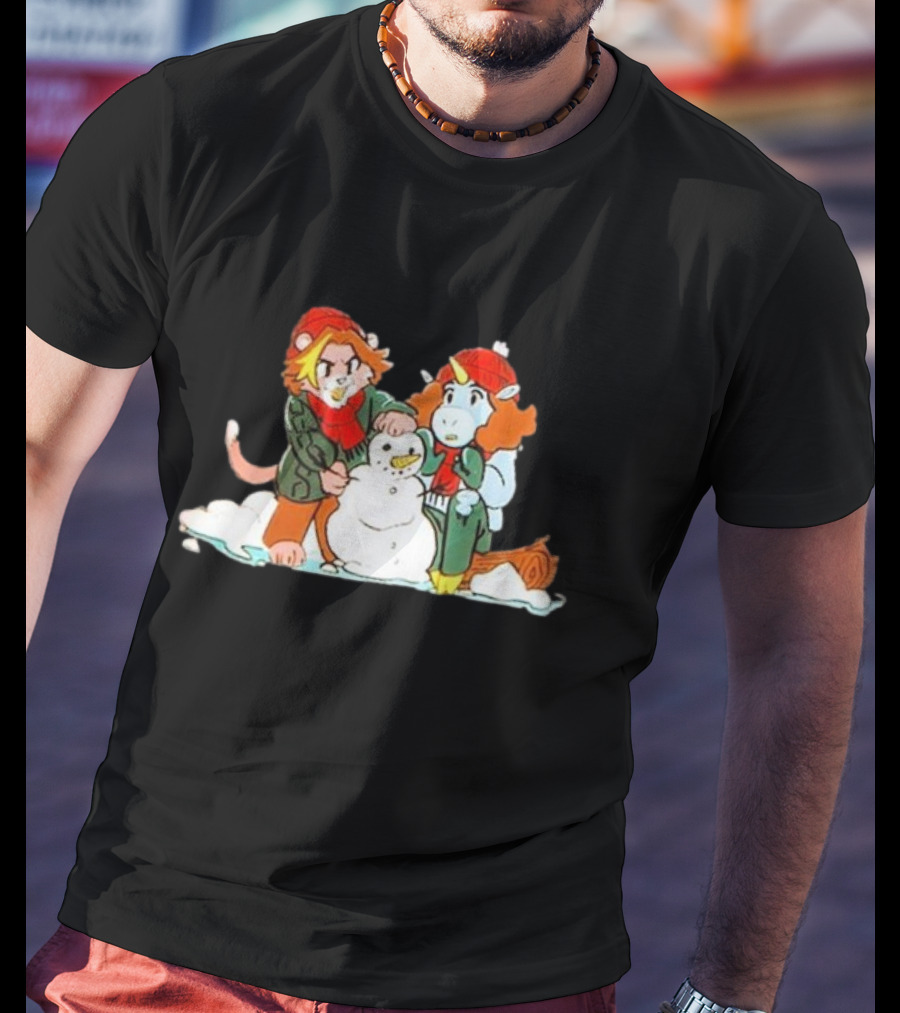 Furry Grumps Building A Snowman In Winter Scene T-Shirt