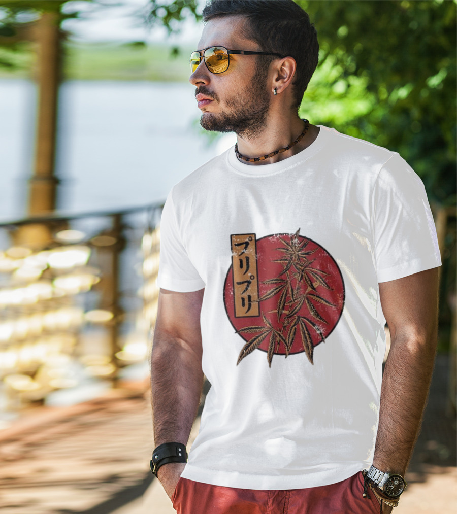 Stoned Buri-Buri Japanese Style Cannabis Leaves Red Circle T-Shirt