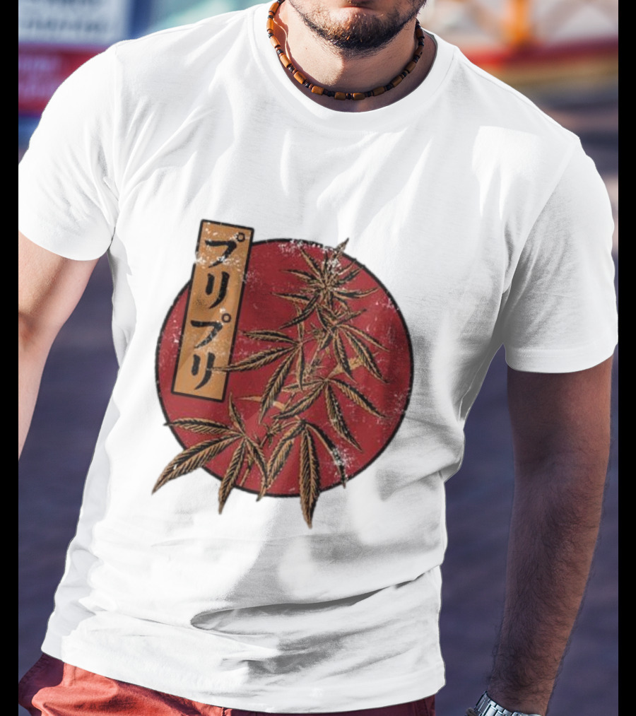 Stoned Buri-Buri Japanese Style Cannabis Leaves Red Circle T-Shirt