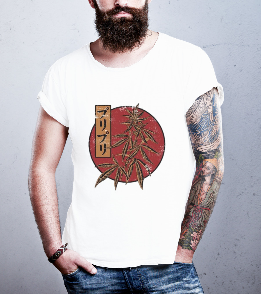 Stoned Buri-Buri Japanese Style Cannabis Leaves Red Circle T-Shirt