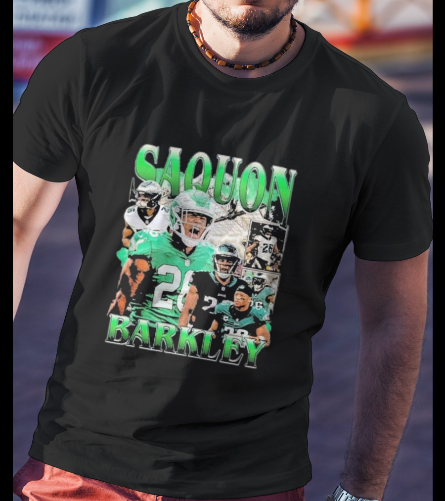 SAQUON BARKLEY Players In Green And Black Jersey Collage T-Shirt