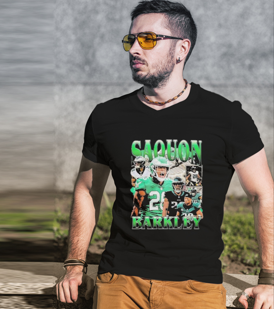 SAQUON BARKLEY Players In Green And Black Jersey Collage T-Shirt