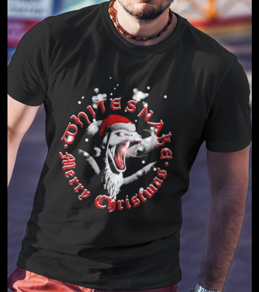 Whitesnake Merry Christmas Santa Snake With Snowflakes T-Shirt