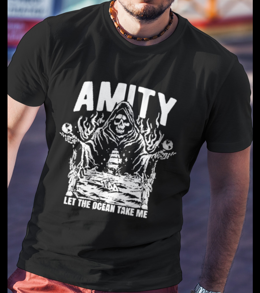 AMITY Let The Ocean Take Me Grim Reaper Ship Skull T-Shirt
