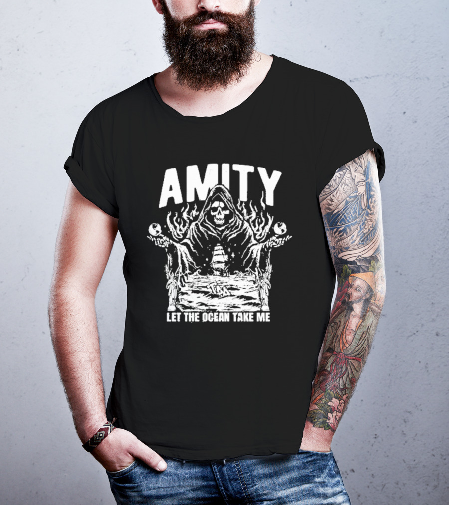 AMITY Let The Ocean Take Me Grim Reaper Ship Skull T-Shirt