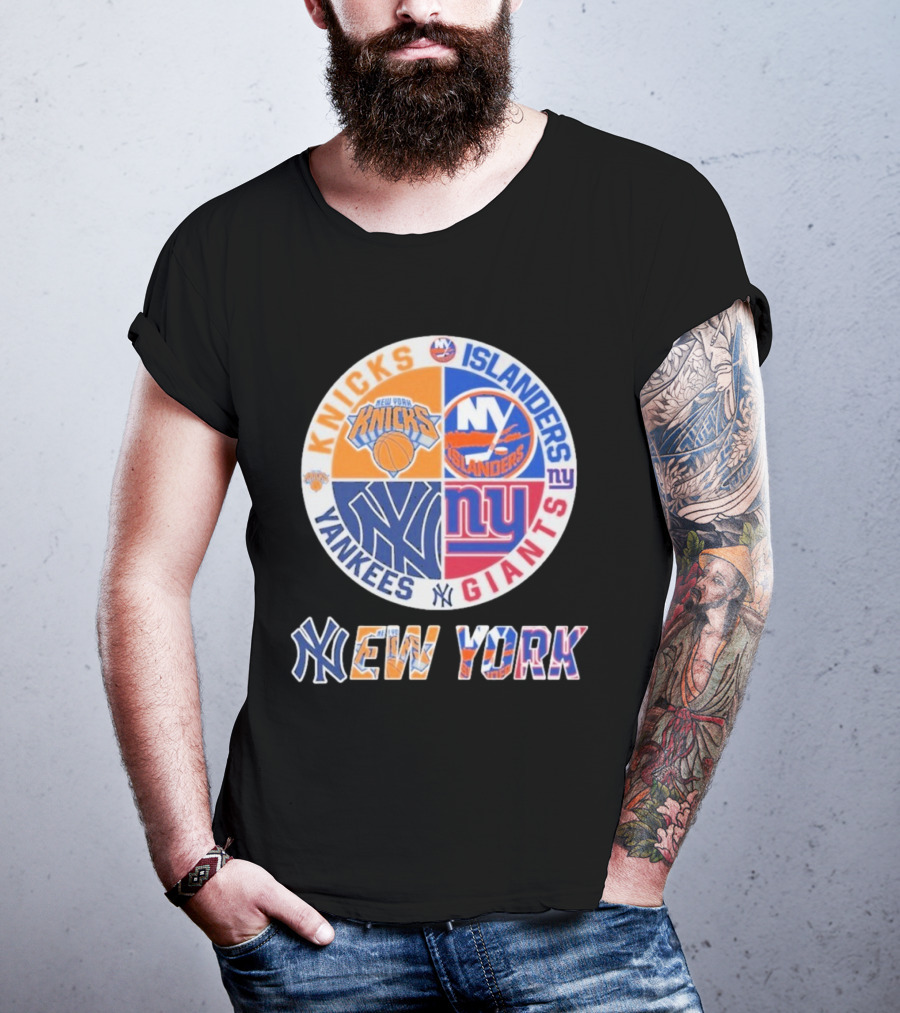 New York Knicks Islanders Yankees Giants Sports Fan Collection T-Shirt