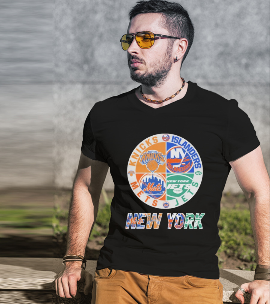 Knicks Islanders Mets Jets New York Sports Team Collaboration T-Shirt