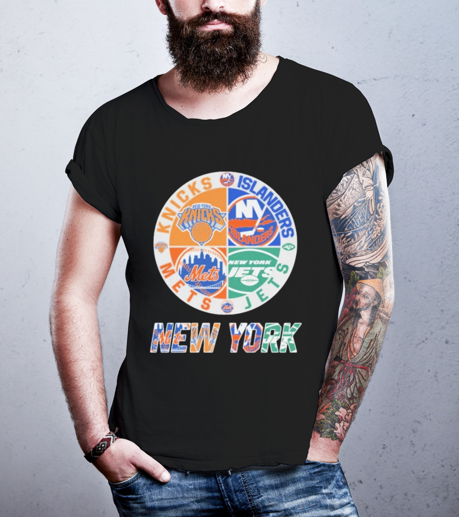 Knicks Islanders Mets Jets New York Sports Team Collaboration T-Shirt