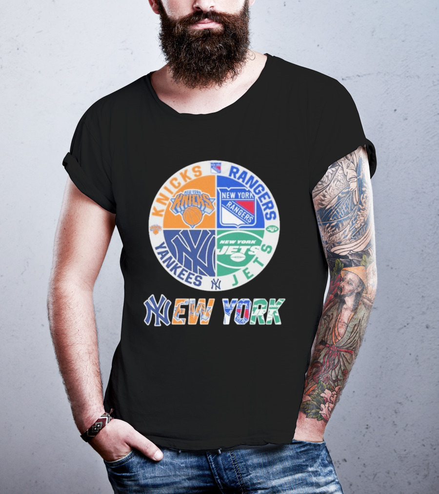 New York Knicks Rangers Yankees Jets Circle T-Shirt