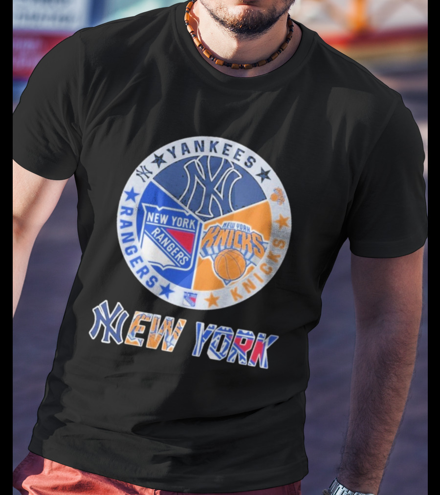 Yankees Rangers Knicks New York Sports Collaboration T-Shirt
