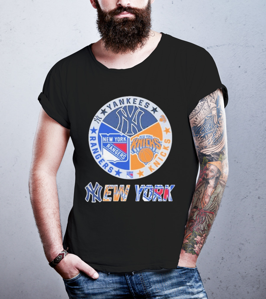 Yankees Rangers Knicks New York Sports Collaboration T-Shirt
