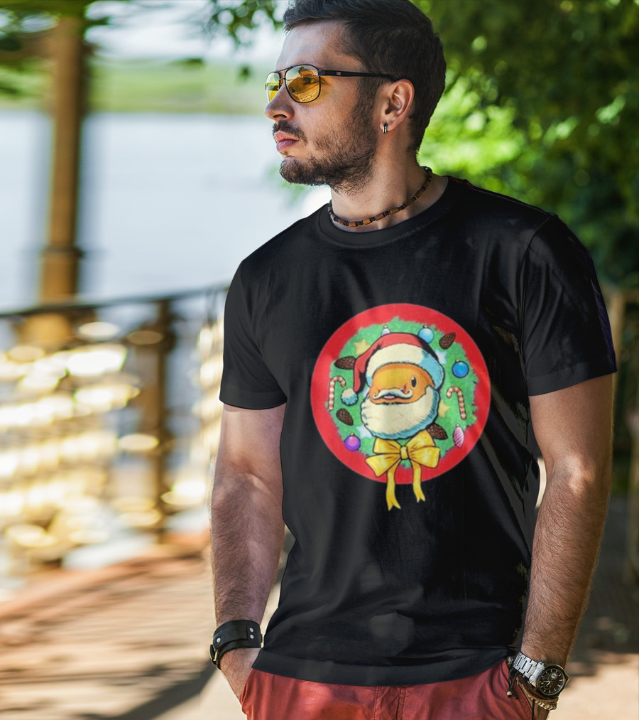 The Why Files Happy Holidays Santa Fish With Christmas Wreath And Candy Canes T-Shirt