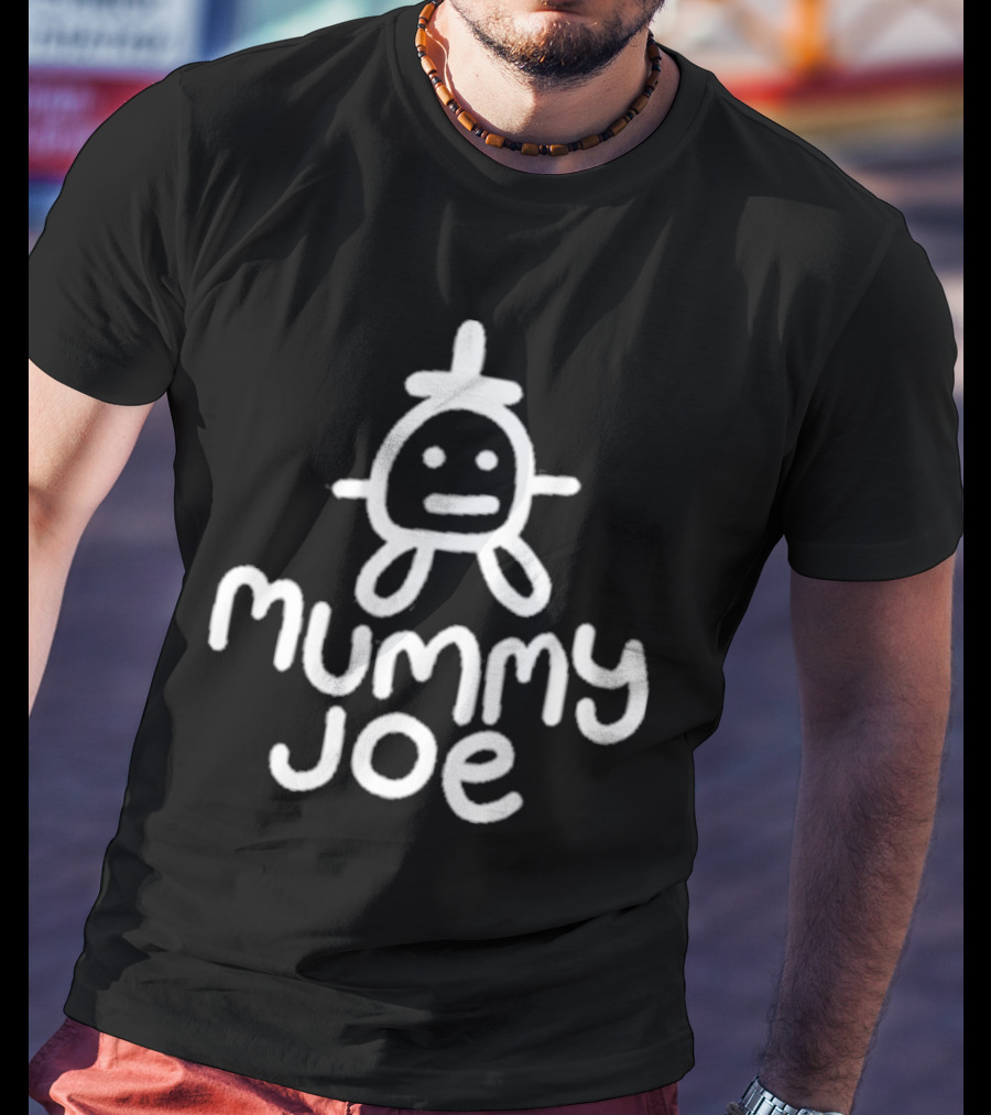 Mummy Joe Minimalist White Doodle Character T-Shirt