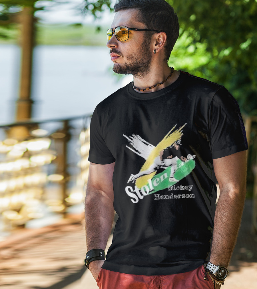 Rickey Henderson Stolen Base Dynamic Action T-Shirt