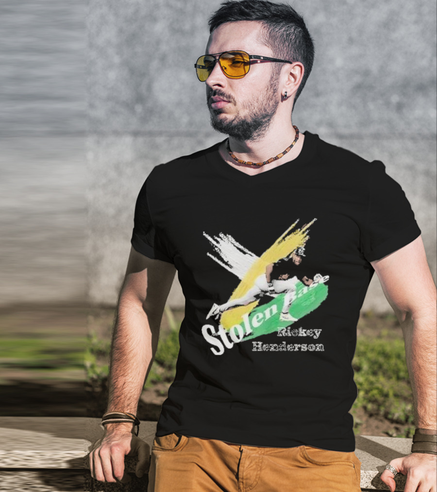 Rickey Henderson Stolen Base Dynamic Action T-Shirt