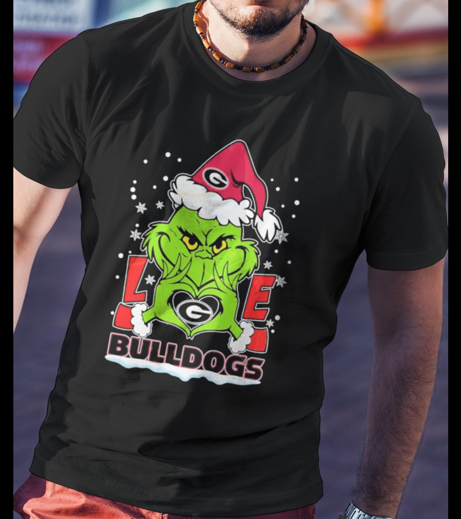 Grinch Santa Hat Georgia Bulldogs Love Christmas T-Shirt