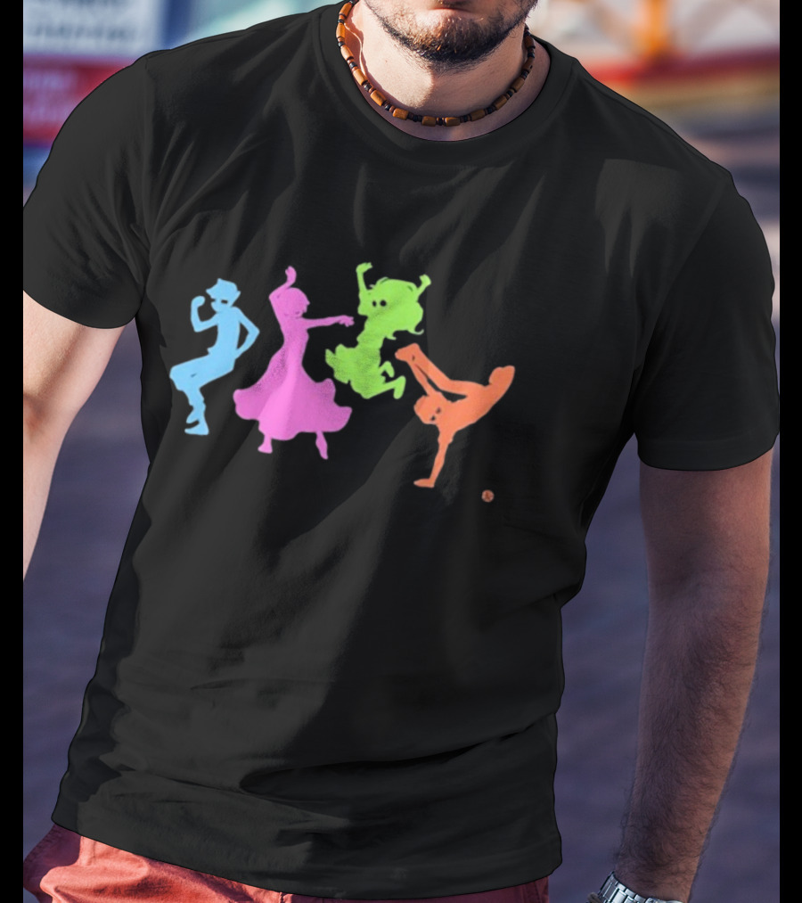 Topatoco Dance Neon Silhouettes Of Four Characters In Motion T-Shirt