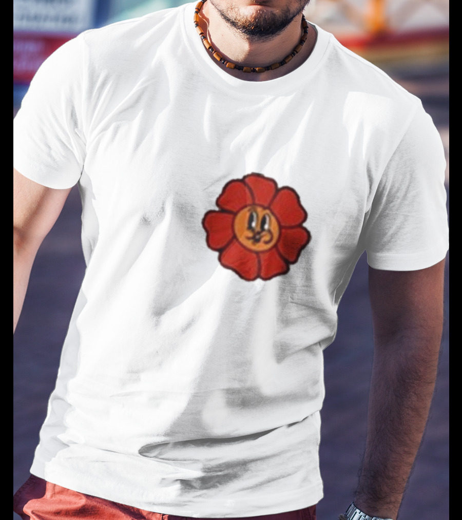 Ludwig Mogul Mogi Red Flower Cartoon Face T-Shirt