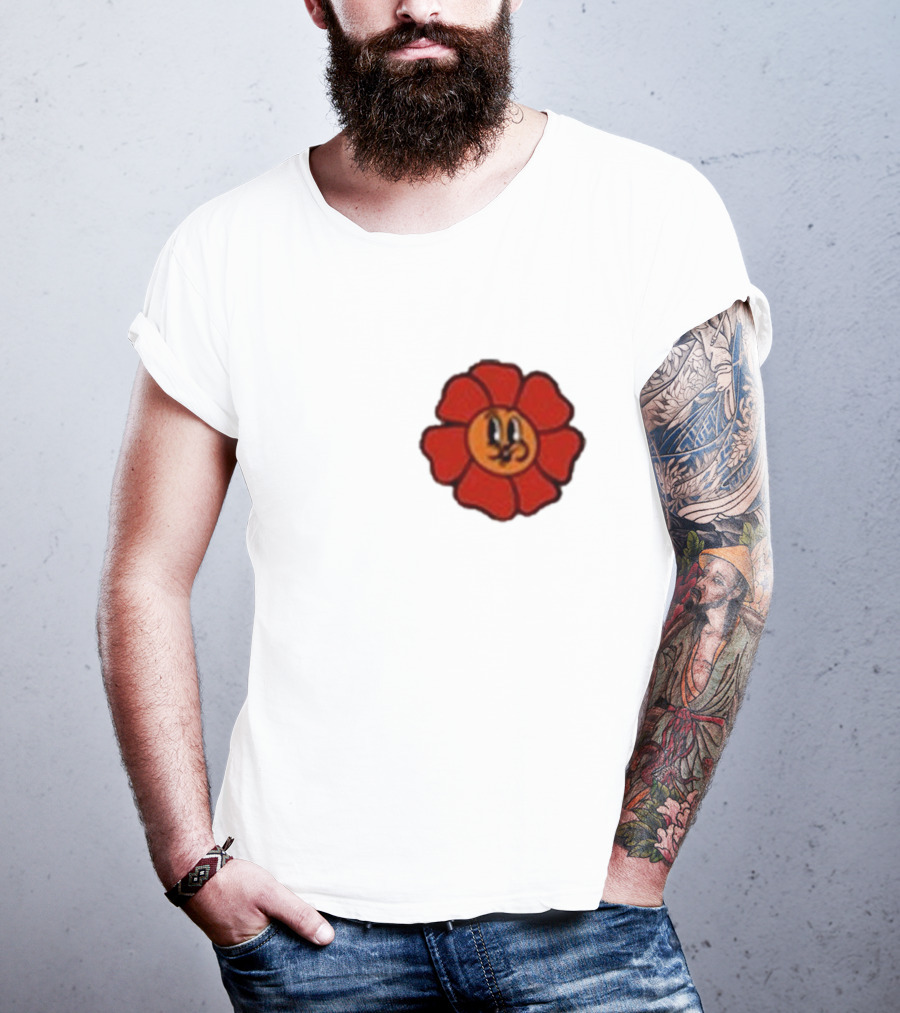 Ludwig Mogul Mogi Red Flower Cartoon Face T-Shirt