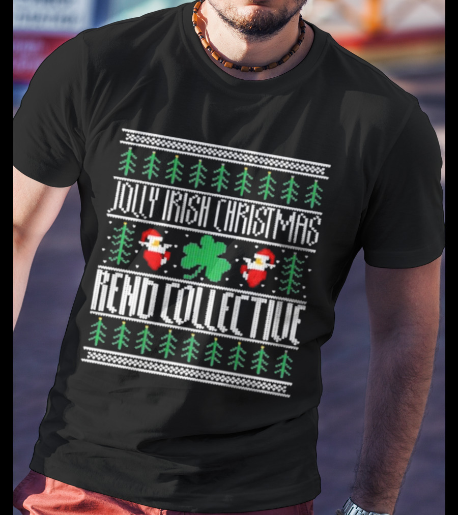 Jolly Irish Christmas With Santa And Shamrock Rend Collective T-Shirt