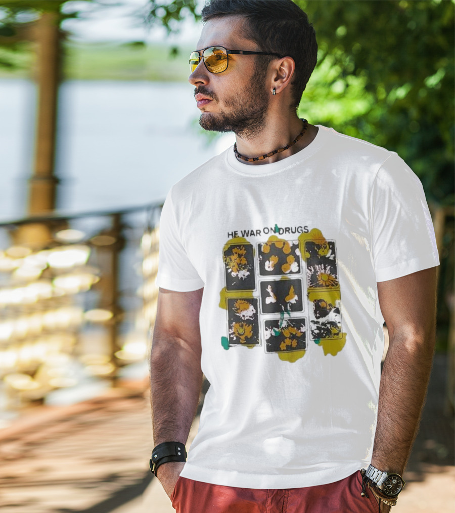 The War On Drugs Floral Squares Art Yellow Splatter T-Shirt