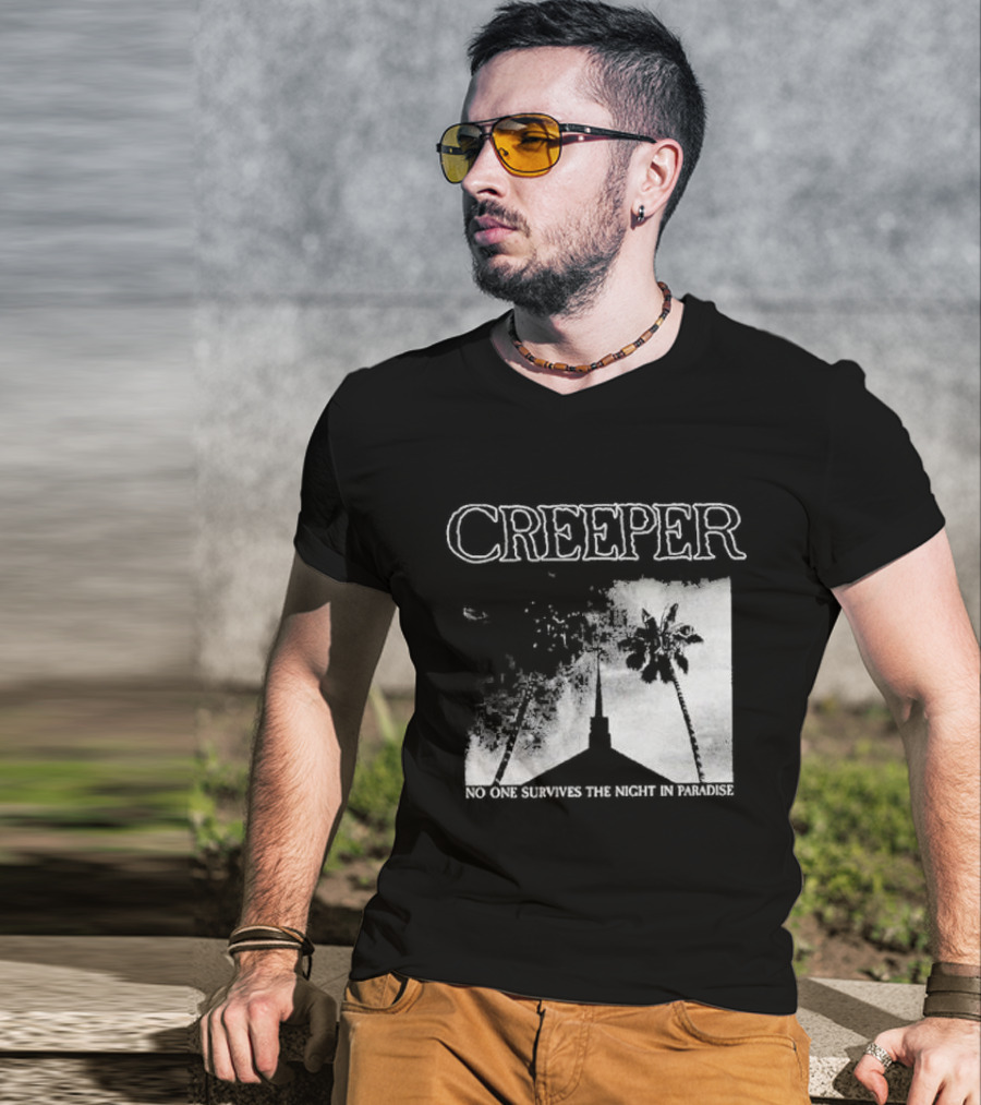 Creeper No One Survives The Night In Paradise Palm Trees And Church Spire Dark Aesthetic T-Shirt