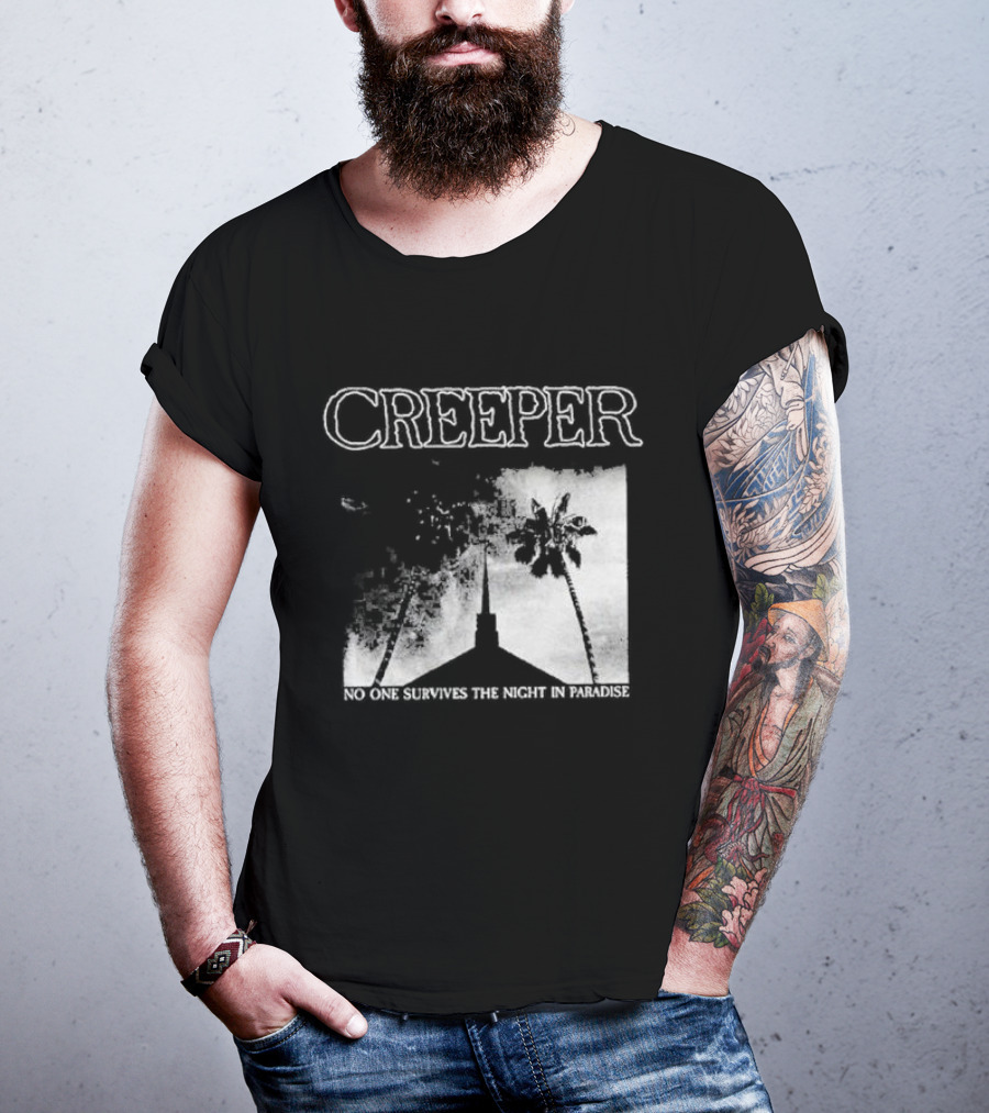Creeper No One Survives The Night In Paradise Palm Trees And Church Spire Dark Aesthetic T-Shirt