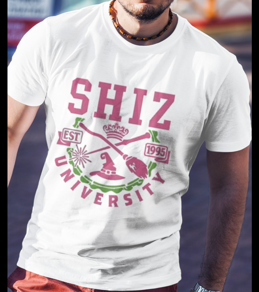 Shiz University Est 1995 Wicked Broom Wand Crown Hat Crest T-Shirt