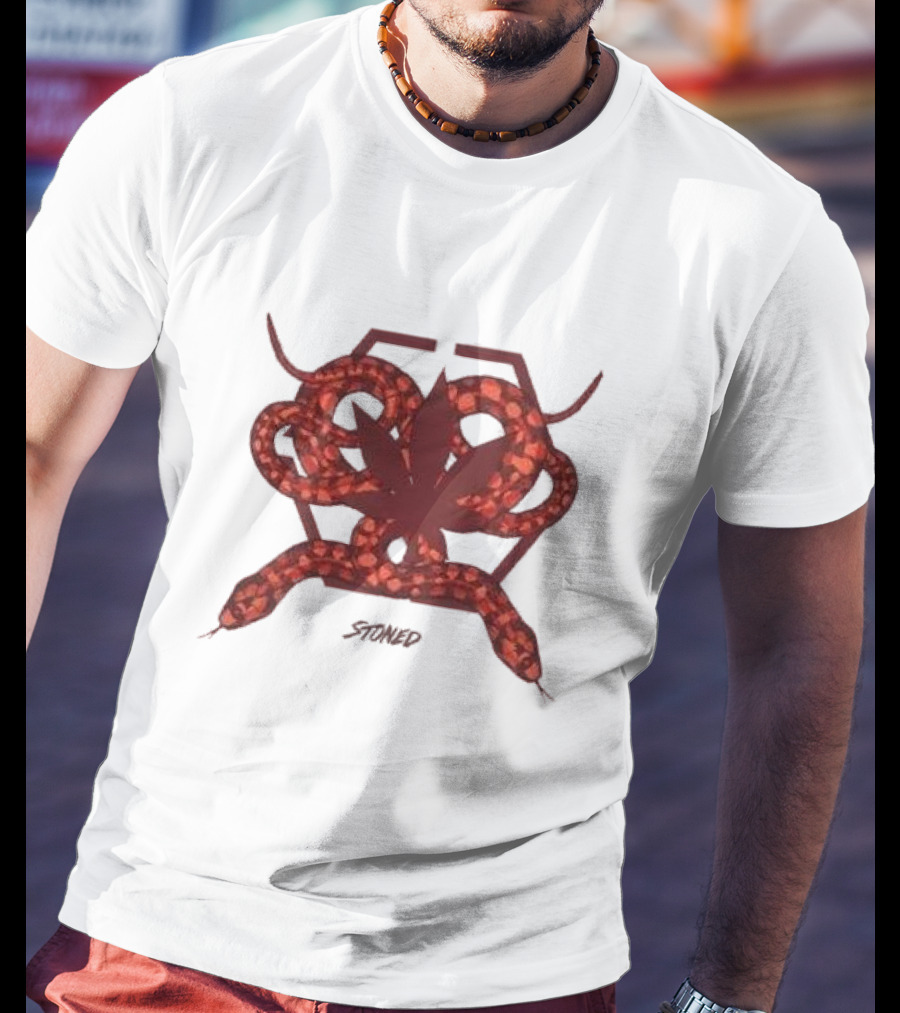 Stoned And Co Mystic Hexagon Snake With Leaf Motif T-Shirt