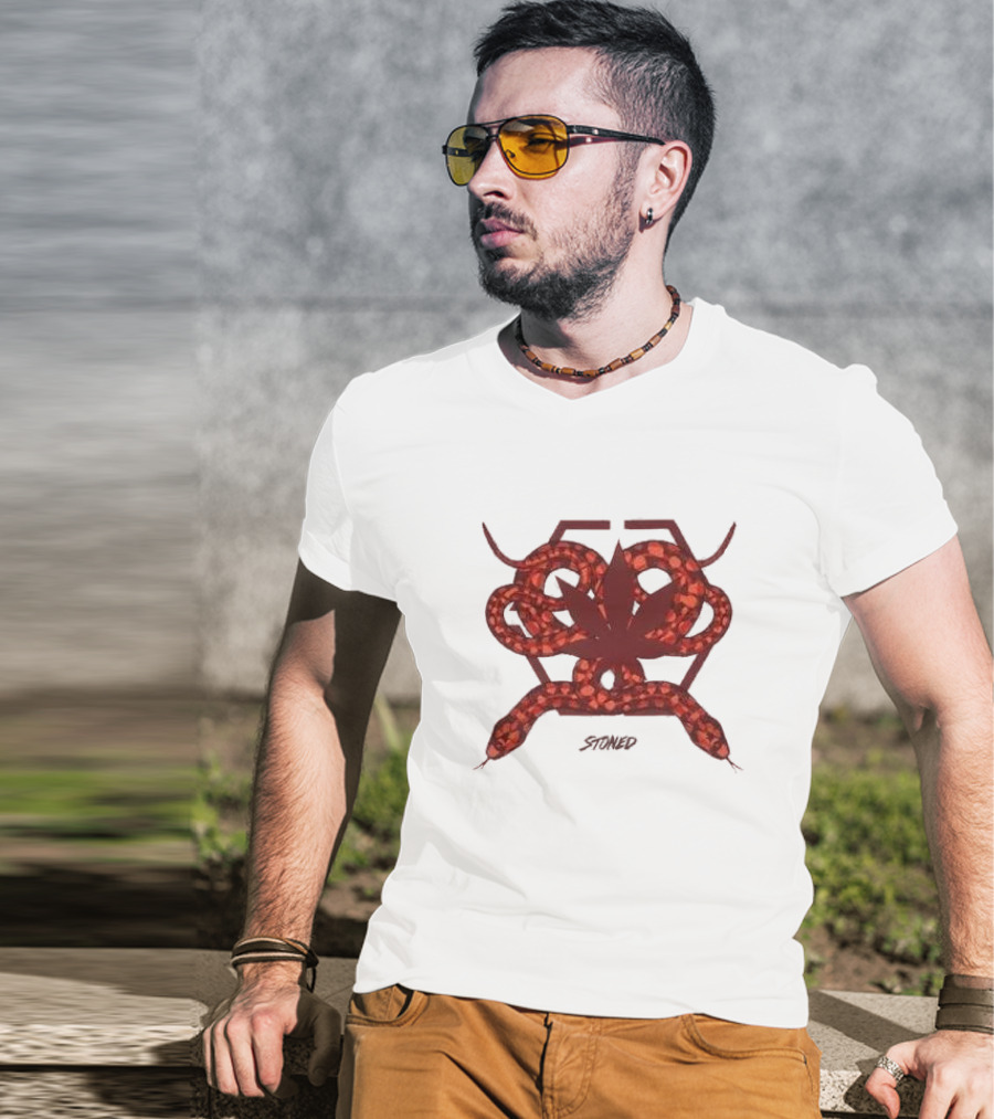 Stoned And Co Mystic Hexagon Snake With Leaf Motif T-Shirt