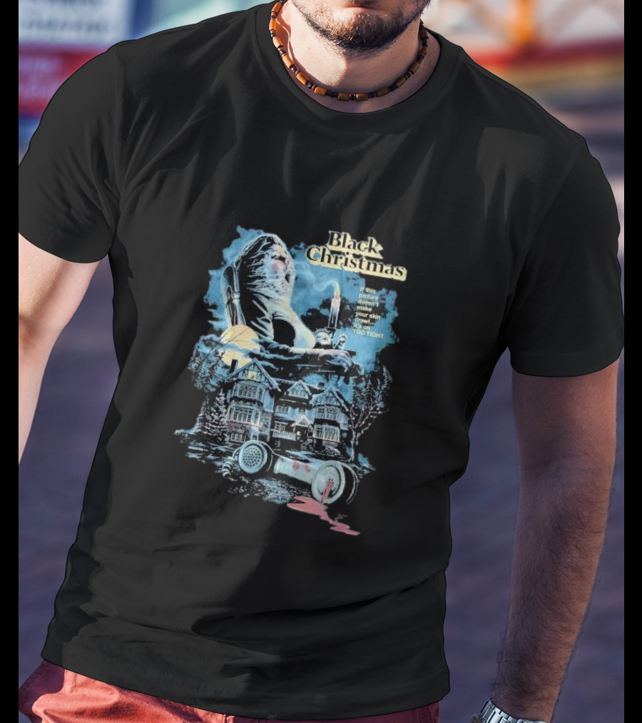 Black Christmas Iconic Horror Imagery With Creepy Message And Mysterious Atmosphere T-Shirt