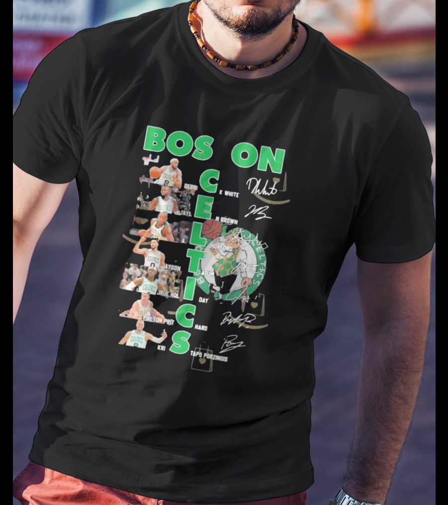 Boston Celtics Derrick White Jaylen Brown Jayson Tatum Jrue Holiday Al Horford Kris Porzingis Team Signatures T-Shirt